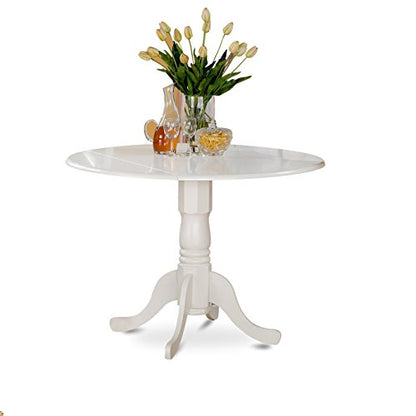 East West Furniture DLBR3-WHI-02 3 Piece Modern Dining Table Set Contains a Round Wooden Table with Dropleaf and 2 Light Beige Linen Fabric Parson Dining Chairs, 42x42 Inch, Linen White - color: Dlbr3-whi-02