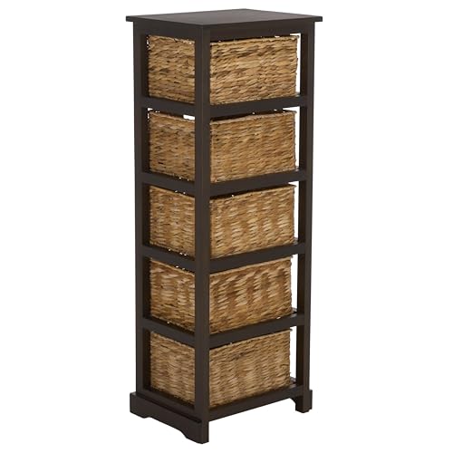 SAFAVIEH Furniture - Vedette 5-Basket Storage Tower - Dark Chocolate - Solid Wood - Coastal Basket Tower Design - Ideal for Entryway, Living Room, 17.5"W x 13.5"D x 46"H - Fully Assembled (AMH5739F) - color: Dark Chocolate
