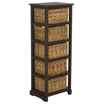 SAFAVIEH Furniture - Vedette 5-Basket Storage Tower - Dark Chocolate - Solid Wood - Coastal Basket Tower Design - Ideal for Entryway, Living Room, 17.5"W x 13.5"D x 46"H - Fully Assembled (AMH5739F) - color: Dark Chocolate