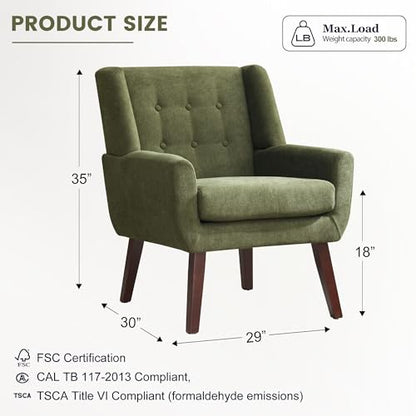 HUIMO Accent Chair for Living Room,Upholstered Button Fabic Armchair Chair | Mid Century Modern Tufted Armchair with Fabric,Comfy Arm Chairs for Club Living Room Reading Bedroom,Waiting Room Green - color: Green