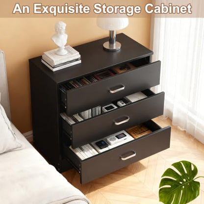 Vasitelan Wooden 3 Drawer Dresser, Modern Storage Chest of Drawers, Wood Bedside Table Night Table for Bedroom,Living Room (Black) - color: Black