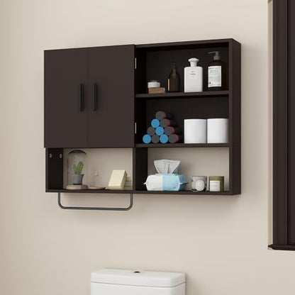 Bathroom Wall Cabinet with Towel Bar & 2 Doors, Espresso - color: Espresso