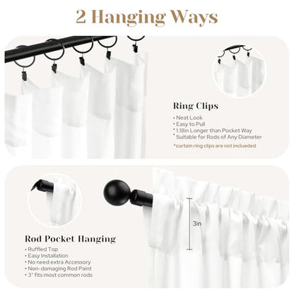 HOMEIDEAS Non-See-Through White Privacy Sheer Curtains 52 X 84 Inches Long 2 Panels Sheer Curtains Light Filtering Window Curtains Drapes for Bedroom Living Room | 2 Panels, Light Filtering, Semi Sheer Curtains, Window Voile Drapes, Bedroom Living Room Di