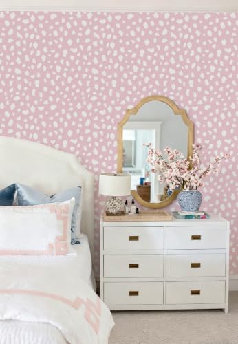 Yasinet Pink Wallpaper Boho Dots Peel and Stick Wallpaper Modern Removable for Girl Bathroom/Bedroom Pink and White Contact Paper Self Adhesive Waterproof Wall Paper Decro Vinyl 17.3" × 393.7 " - color: Pink/White, size: 17.3"×393.7''
