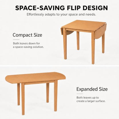 RuiSiSi 3-Piece Drop Leaf Dining Table Set, Wood Extendable Kitchen Table Set with 2 Upholstered Chairs, Small Space Dining Set for 2 People, Beige+Natural - color: Beige+natural, size: 3 Piece