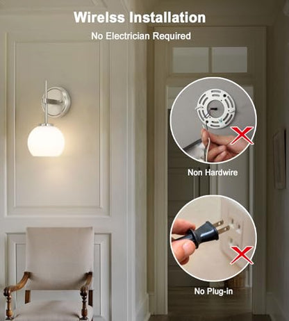 Brushed Nickel Battery Operated Wall Sconce Set of 2, Wireless Rechargeable Sconces Wall Lighting with Remote Control, LED Wall Lights with Opal White Glass Shade, 12 Colors RGB & 3 CCT Bulb - color: Brushed Nickel & Opal Glass, size: Battery 12 Inch