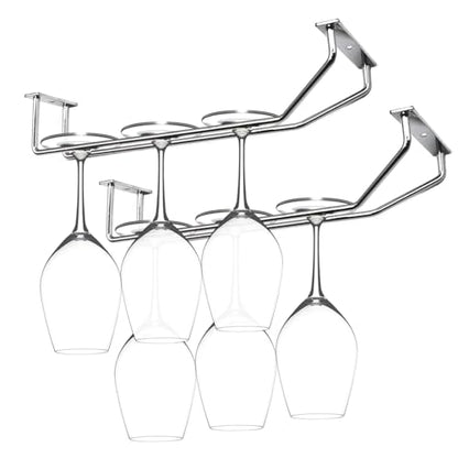10.8 Inch Wine Glass Rack, Under Cabinet Wine Glass Holder, Wine Glass Hangers Under Shelf, Chrome Finish Stemware Rack, Hanging Stemware Holder for Cabinet Kitchen Bar, Set of 2 - color: Silver Chrome, size: 10.8 Inch 2 Pack