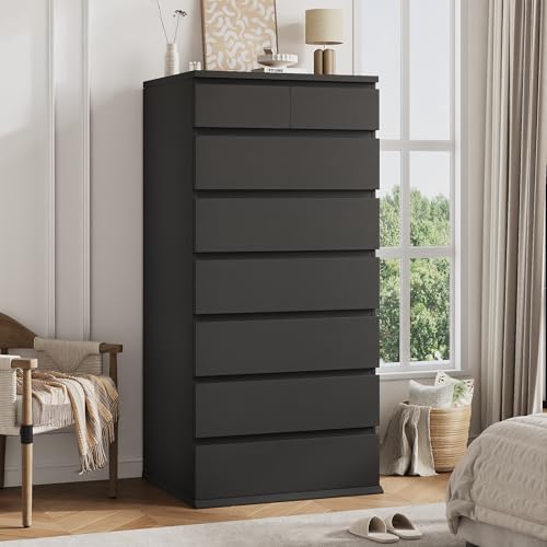 Jocoevol Black Tall 8 Drawer Dresser for Bedroom,Dressers & Chests of Drawers with Jewelry Storage,Wood Storage Dresser with Deep Drawers for Living Room Hallway Entryway(55.3" L*23.6" W*15.7") - color: Black