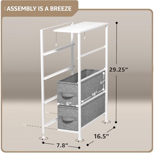 Sorbus Narrow Dresser with 4 Drawers - Vertical Slim Storage Chest of Drawers with Steel Frame, Wood Top & Easy Pull Fabric Bins for Small Spaces, Closets, Bedroom, Bathroom & Laundry (White/Gray) - color: White/Gray, style: 4 Drawer