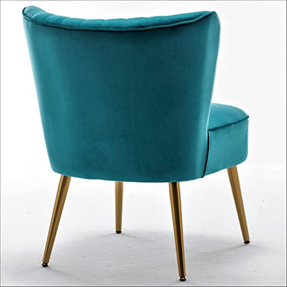 Container Furniture Direct Modern Velvet Accent Chair for Living Room, Bedroom, or Entryway, Stylish and Comfortable Armless Design with Metal Legs, Greynish Blue - color: Greynish Blue