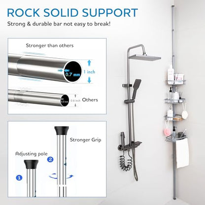 Rustproof Stainless Steel Shower Caddy Corner Organizer - Adjustable 29.5-108" Tension Pole with 4 Shelves, Non-Slip Base, Heavy-Duty Rust-Resistant Design, Includes 2 Hooks