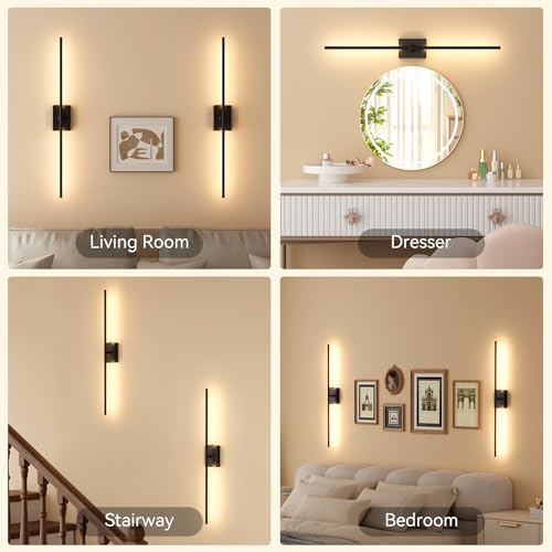 Battery Operated Wall Sconces Set of 2, 10000mAh Wireless Rechargeable 3000-6000K Dimmable 350° Rotate Wall Light with Remote for Living Room, Bedroom 31.6in Black - color: Black, size: 31.6in-Square Base