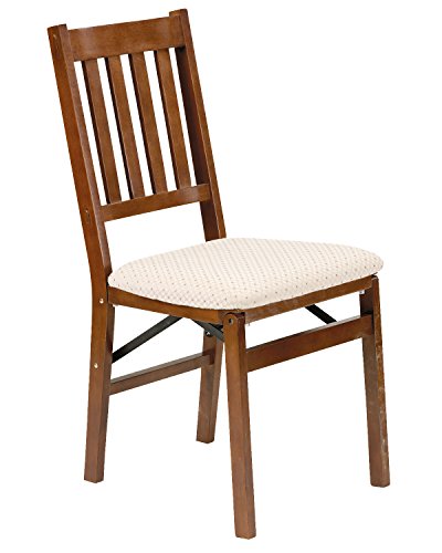 Stakmore Arts and Crafts Wooden Folding Chairs with Padded Seats, Set of 2 - No Assembly Foldable Dining Chairs, Steel Folding Mechanism, Upholstered Cushion, Space-Saving, Fruitwood Frame - color: Fruitwood