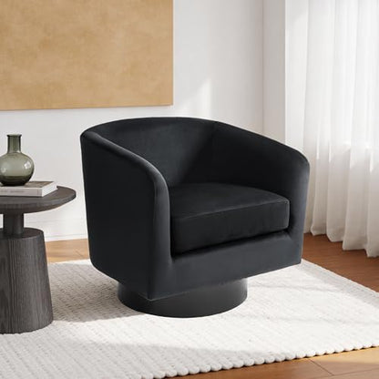 Swivel Barrel Accent Chair, Comfy Reading Armchair, Black, Set of 1 | Club Chairs for Adults, Low-Back Design, Modern Round Style, Solid Wood Frame & Metal Swivel Base, For Living Room & Bedroom - color: Black