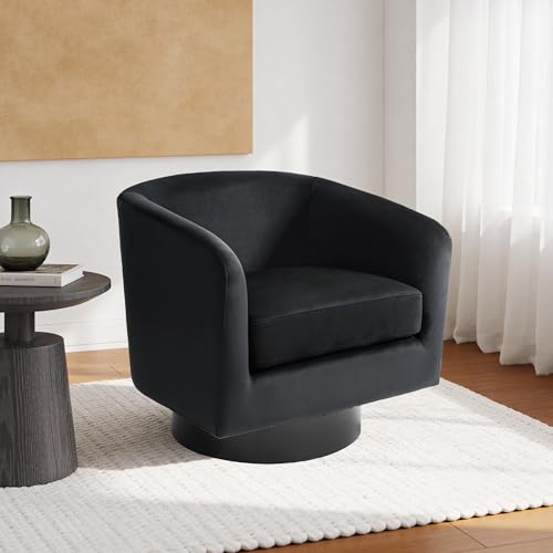 Swivel Barrel Accent Chair, Comfy Reading Armchair, Black, Set of 1 | Club Chairs for Adults, Low-Back Design, Modern Round Style, Solid Wood Frame & Metal Swivel Base, For Living Room & Bedroom - color: Black