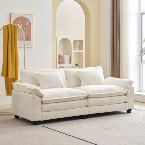 86" Modular Sectional Sofa, Comfy Loveseat Deep Cloud Couch | Couches for Living Room, Modular Couch, Deep and Wide Seat, Chenille Sofa Sleeper with Throw Pillows, Beige White - color: Beige White, size: 86 Inch