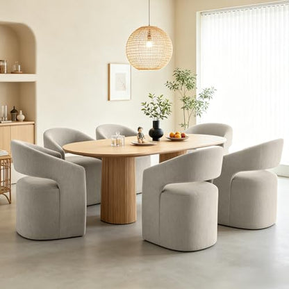 Compact Barrel Arm Chair with Casters, Upholstered Accent Chair with Open Back Cutout, Plush Rounded Seat, Pedestal Base for Living Room Bedroom Vanity, Taupe - color: Taupe