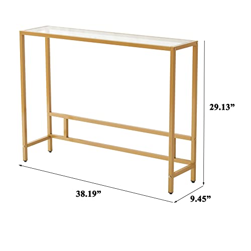Small Modern Console Table for Entryway, Tempered Glass with Metal Frame Sofa Table for Living Room, Hallway, Office (Single-Layer, Gold) - color: Gold, style: Single-layer