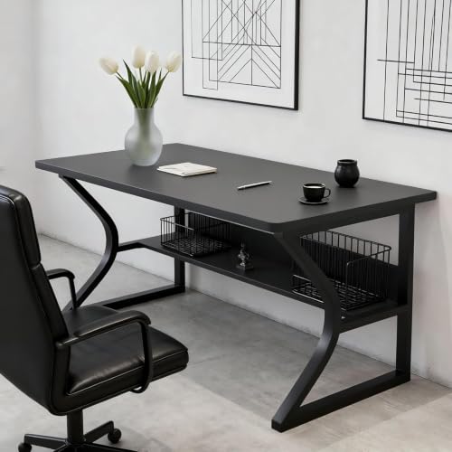 Small Computer Desk 39.3 Inch with Bookshelf Black | Writing desk for home office, study and work use, storage shelf design, space saving for small room apartment - color: Black, size: 39.4" L x 19.7" W x 29.5" H