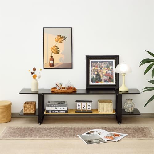 Bamboo TV Stand for TVs up to 65", Accent Entertainment Center with Storage, Media Console Table with Shelf, Modern TV Stand for Living Room, Bedroom, 54.3"(L), Black - color: Black