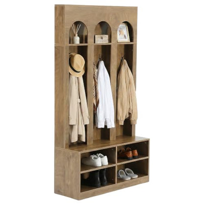 LITTLE TREE Hall Tree with Shoe Storage, Entryway Bench with Coat Rack | 6 Double Hooks, Entryway Storage Furniture, Mudroom Bench with Storage and Hooks, Farmhouse Hall Tree, Hallway Tree, Brown