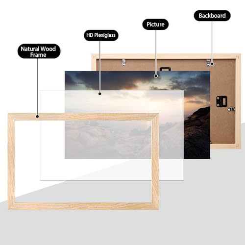 8.5x14 Picture Frame Natural, Solid Wood Frames with Acrylic Plexiglass, Tabletop and Wall Display Photo Frame, Set of 4 - color: Natural, size: 8.5x14