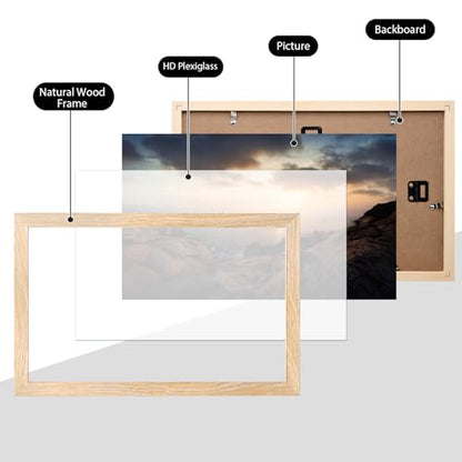 8.5x14 Picture Frame Natural, Solid Wood Frames with Acrylic Plexiglass, Tabletop and Wall Display Photo Frame, Set of 4 - color: Natural, size: 8.5x14