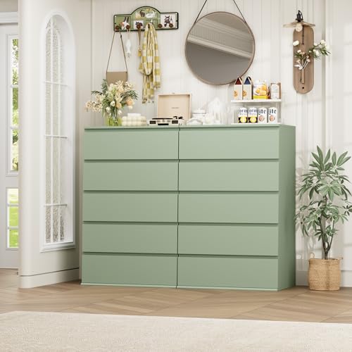 FOTOSOK Green Dresser, Dresser for Bedroom, 5 Drawer Chest of Drawers | 17.6D x 23.6W x 39.1H in Chest of Drawers, Dresser for Bedroom, Bedroom Dresser for Closet, Small Space/Apartment/Dormitory - color: Green
