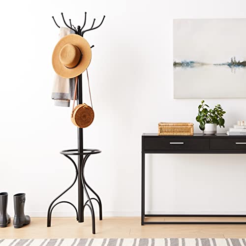 Tangkula Coat Rack Freestanding, 75 Inch Heavy Duty Metal Hanger Stand with Umbrella Holder, Entryway Hat Jacket Hanger with 12 Hooks for Scarf Crutch Bag, Standing Coat Tree Rack (Black)