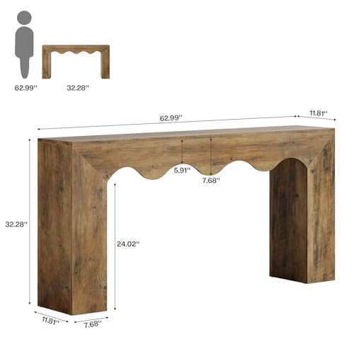 Tribesigns 63" Farmhouse Console Table, Wooden Couch Table Behind Sofa with Storage, Long Entryway Sofa Station, Narrow Console Stand with Base, Hallway Stand for Entryway, Living Room - color: Brown
