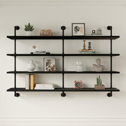 HDDFER Floating Shelves for Wall Bookshelf Industrial Pipe Shelving Shelves 60 Inch Natural Wood Planks Rustic Wall Shelves Hanging Bookshelves Farmhouse Kitchen Shelving Black - color: Black, size: 4Tier60in