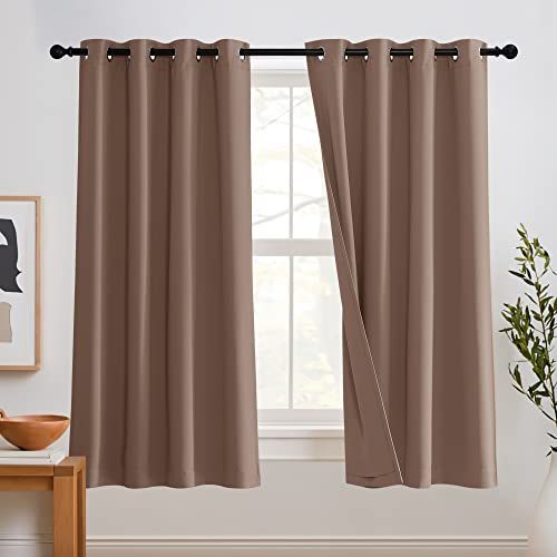 RYB HOME Noise Reducing Curtains, 3 Layers Total Blackout Curtains | Thermal Insulated, Energy Efficiency Heavy Duty, Grommet, For Kids Room Studio Bedroom, W52 x L63, Mocha, 2 Panels - color: Mocha, size: 52"W x 63"L (Pack of 2)