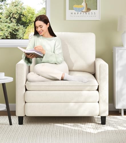 Welzona 3-Layers Cloud Accent Chair, 33" Reading Chair, Teddy Arm Chairs | Comfy Teddy Fabric, Washable Covers, Tool-Free Setup, All-wood Couch Chair for Living Room, Bedroom, Reading Nook, Beige - color: Beige, size: cloud chair