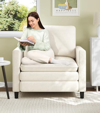 Welzona 3-Layers Cloud Accent Chair, 33" Reading Chair, Teddy Arm Chairs | Comfy Teddy Fabric, Washable Covers, Tool-Free Setup, All-wood Couch Chair for Living Room, Bedroom, Reading Nook, Beige - color: Beige, size: cloud chair