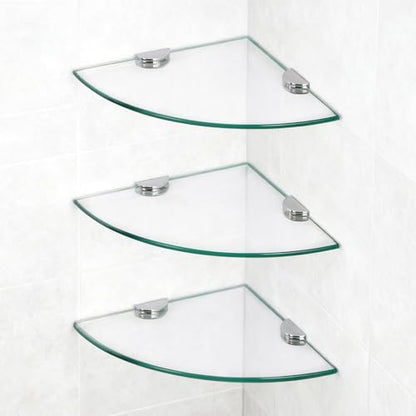 3 Pack Glass Corner Shower Shelves, Tempered Floating Glass Shelves Wall Mount, Shower Caddy Organizer, Bathroom Corner Shelf with Zinc Alloy Brackets for Bathroom, Kitchen, Living Room - size: 3 PACK Without Rail