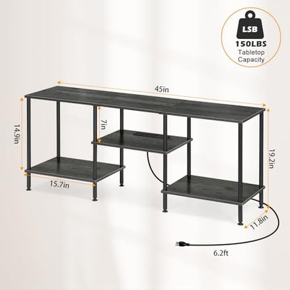 OYEAL Bedroom TV Stand with Power Outlets up to 50 inch TV, Small Entertainment Center Stand with Storage Modern Media TV Console Table for Living Room Bedroom, Dark Grey - color: Dark Grey