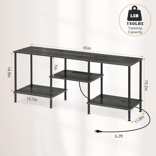 OYEAL Bedroom TV Stand with Power Outlets up to 50 inch TV, Small Entertainment Center Stand with Storage Modern Media TV Console Table for Living Room Bedroom, Dark Grey - color: Dark Grey