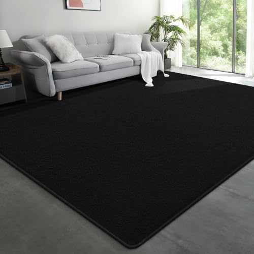 Large Modern Area Rugs for Living Room Bedroom, 6x9 Feet Black | Thickened Memory Foam, Washable, Non Slip, Low Pile, Solid Minimalist Soft Indoor Carpet for Kids Boys Girls Room Home Decor - color: Black, size: 6' x 9' (Rectangular)