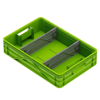 Quarter Crate 4-Pack Stackable Storage Bins, Slime | Polypropylene, 14 dividers included, 19.16x12.75x4.57 in, over 1000 lb stack, lids sold separately - color: Slime