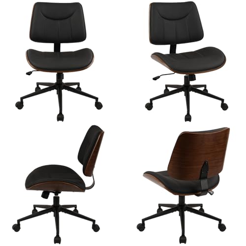 CLATINA Office Chair Armless with Wheels, Mid-Century Modern Walnut Desk Chair, Adjustable Height Reading Chair, PU Leather Mid Back & Swivel Computer Chairs for Home Meeting Room Bedroom, Black(4 PK) - color: Black Linear, size: 4 Pack