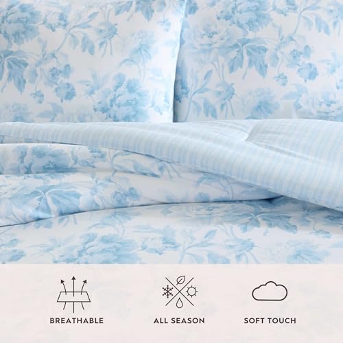 Laura Ashley - Twin Comforter Set, Bedding Set Includes Matching Bed Sheets, Sham & Pillowcase, Medium Weight, Oeko-TEX Certified (Anja Blue) - color: Anja Blue, size: Twin