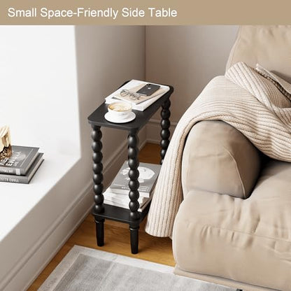 Veegle Narrow Side Table, Small End Table with Storage Shelf, 2-Tier Small Coffee Tables for Living Room, Bedroom, Narrow Spaces (Black) - color: Black-2 Tier Shelf