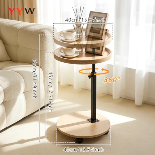 C Table End Table Adjustable Height, Couch Tables That slide under for Small Spaces, 360°Swivel TV Tray Table, C Shaped Side Tables Living Room and Bedroom for Sofa, Bed, Chair, Snack (Wood Color) - color: Wood Color