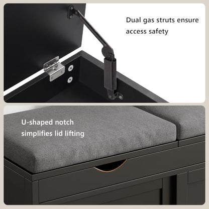 iPormis Shoe Storage Bench,40" Wide 2-Tier Shoe Bench with Padded Seat Cushion and Lift Top Storage,Entryway Bench with Adjustable Shelf,Wooden End of Bed Bench,Black - color: Matte Black