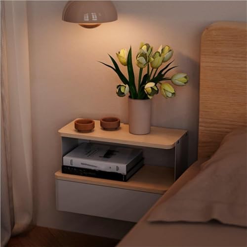 Wall Mounted Nightstand Floating Bedside Table with Drawer Wall Cabinet Small Night Stand for Small Space Lightweight(Black,38cm) - color: Black, size: 38cm