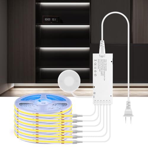 AIMENGTE Cabinet Light 12V COB LED Strip Lights, 6-in-1 Penetrable Touch Dimming, Suitable for Wine Cabinets, Shoe Racks, Display Cabinets, Wardrobes, Kitchen Cabinets, and Showcase Lighting - color: Cold white 6500K, size: 6 X 6.6ft