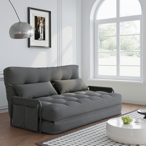 4-in-1 Folding Sofa Bed,Convertible Sofa Bed with Pillow Foldable Mattress and Back Support,Convertible Modular Sofa with Double Side Pockets for Living Room/Bedroom,Double(Grey) - color: Grey, size: Full
