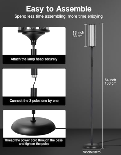 OUTON Bright Smart Floor Lamp with Remote, App & Touch Control, RGB Color Changing Standing Lamp, 2200K-6500K Dimmable, 3 Adjustable Heights, 32 Scenes for Living Room Bedroom Office,Black & Glass - color: Black & Glass Shade