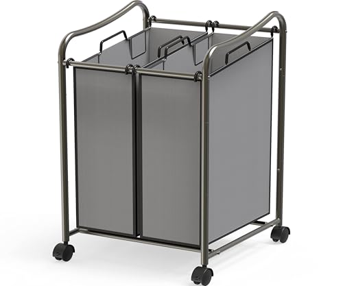 Simple Houseware 2-Bag Heavy Duty Laundry Sorter Rolling Cart, Dark Grey | Removable Bags and Lockable Wheels for Laundry Room Organization - color: Dark Gray