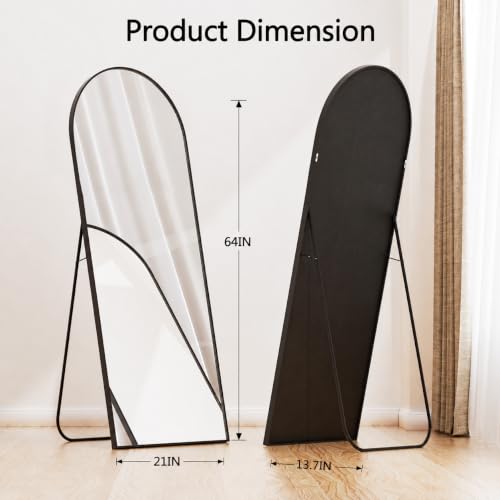 Simple Deluxe Arched Full Length Mirror, 64"×21" Large Floor Mirrors, for Wall Door Bedroom Bathroom Living Room (Black) - color: Black-arched, size: 64"L x 21"W